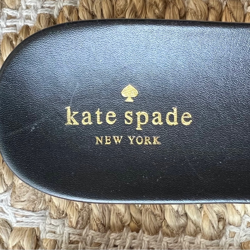 Kate Spade New York Zahara Leather Woven Slides Sandals Ruffle Black Tan 7.5 - Picture 5 of 7